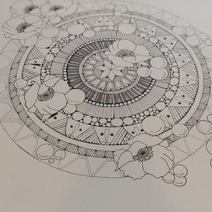 Black and White Geometric Spiral Drawing